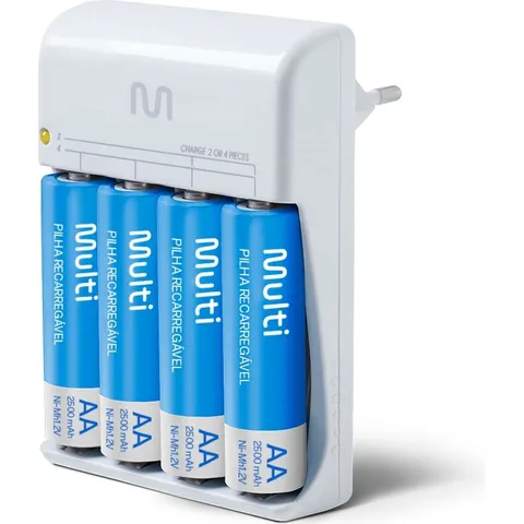 Multi CB054 (carregador de pilhas AA e AAA com 4 pilhas AA de 2.500 mAh)