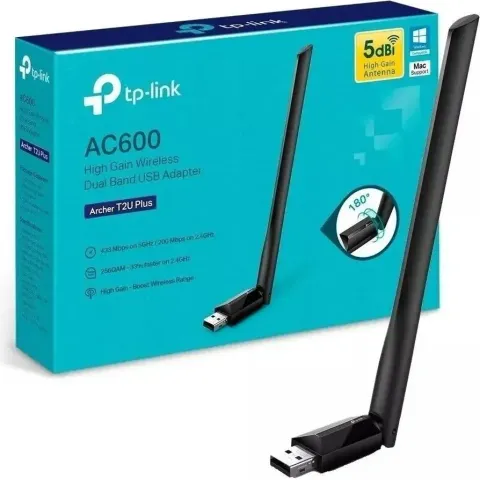 TP-Link Archer T2U Plus (adaptador USB Wi-Fi AC600 com antena 5 dBi)